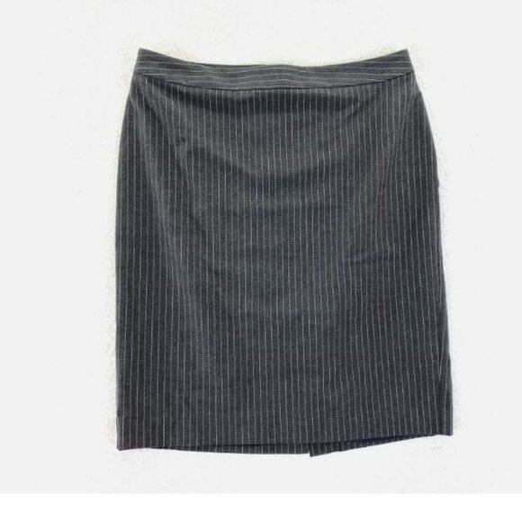 Lands'End Charcoal Gray Pinstriped Straight Pencil Knee Length Midi Skirt Sz16P - Picture 1 of 2